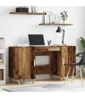 vidaXL Desk with Shelf Old Wood 140 x 50 x 75 cm Engineered Wood