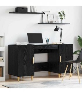 vidaXL Desk with Shelf Black Oak 140 x 50 x 75 cm Engineered Wood