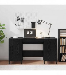 vidaXL Desk with Storage Black Oak 140 x 50 x 75 cm Engineered Wood