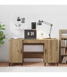 vidaXL Desk with Storage Artisian Oak 140 x 50 x 75 cm Engineered Wood — Colour: Artisan oak