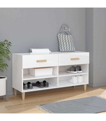 vidaXL Shoe Cabinet High Gloss White 102x35x55 cm Engineered Wood