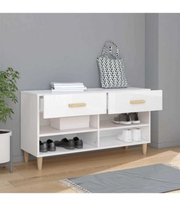 vidaXL Shoe Cabinet High Gloss White 102x35x55 cm Engineered Wood