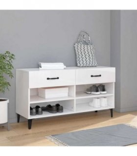 vidaXL Shoe Cabinet High Gloss White 102x35x55 cm Engineered Wood — V0672031841