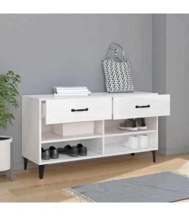 vidaXL Shoe Cabinet High Gloss White 102x35x55 cm Engineered Wood — V0672031841