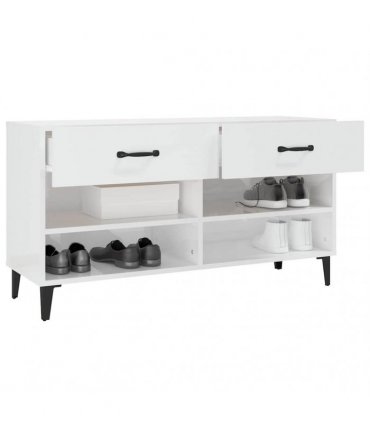 vidaXL Shoe Cabinet High Gloss White 102x35x55 cm Engineered Wood — V0672031841