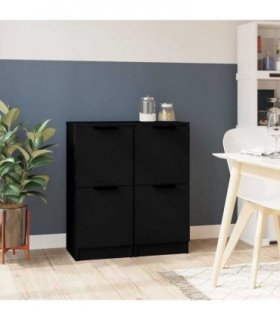 vidaXL Sideboards 2 pcs Black 30x30x70 cm Engineered Wood