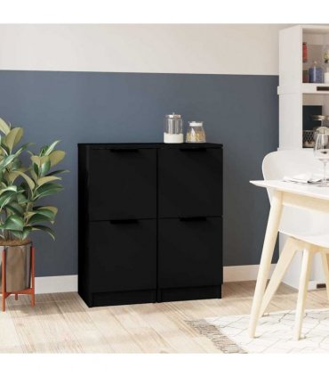 vidaXL Sideboards 2 pcs Black 30x30x70 cm Engineered Wood