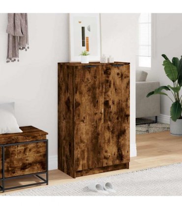 vidaXL Shoe Cabinet Smoked Oak 59x35x100 cm Engineered Wood