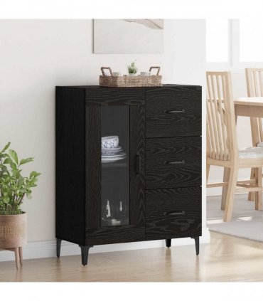 vidaXL Sideboard Black Oak 69.5 x 34 x 90 cm Engineered Wood and Iron — V0672032269