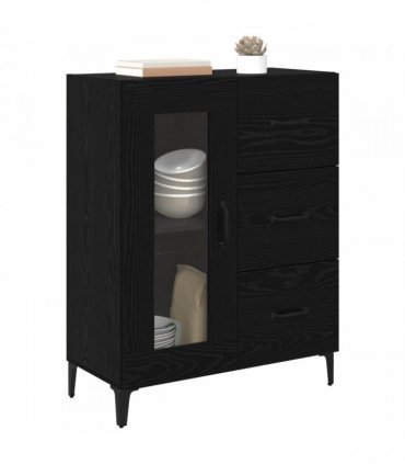 vidaXL Sideboard Black Oak 69.5 x 34 x 90 cm Engineered Wood and Iron — V0672032269