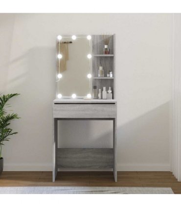 vidaXL Dressing Table with LED Grey Sonoma 60x40x140 cm