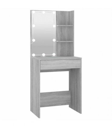 vidaXL Dressing Table with LED Grey Sonoma 60x40x140 cm