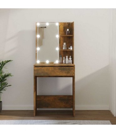 vidaXL Dressing Table with LED Smoked Oak 60x40x140 cm