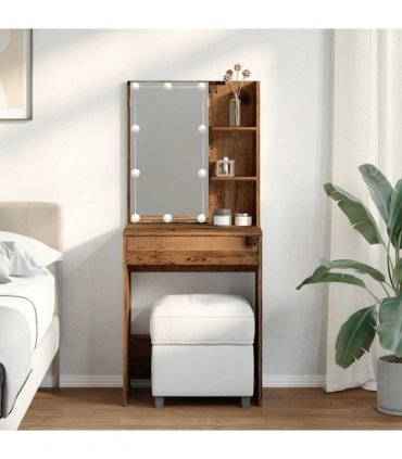 vidaXL Dressing Table with LED Old Wood 60x40x140 cm