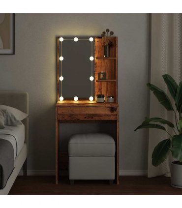 vidaXL Dressing Table with LED Old Wood 60x40x140 cm