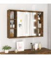 vidaXL Mirror Cabinet with LED Smoked Oak 76x15x55 cm