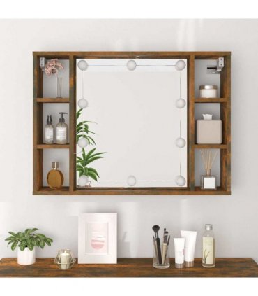vidaXL Mirror Cabinet with LED Smoked Oak 76x15x55 cm