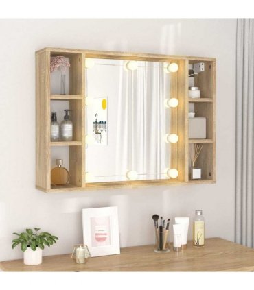 vidaXL Mirror Cabinet with LED Sonoma Oak 76x15x55 cm