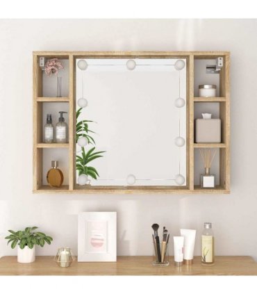 vidaXL Mirror Cabinet with LED Sonoma Oak 76x15x55 cm