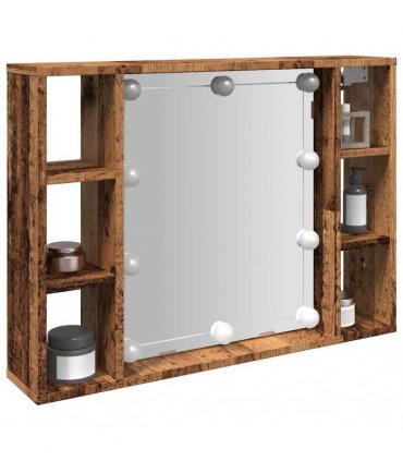 vidaXL Mirror Cabinet with LED Old Wood 76x15x55 cm Engineered Wood