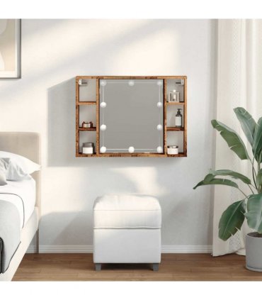 vidaXL Mirror Cabinet with LED Old Wood 76x15x55 cm Engineered Wood