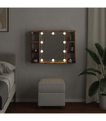 vidaXL Mirror Cabinet with LED Old Wood 76x15x55 cm Engineered Wood