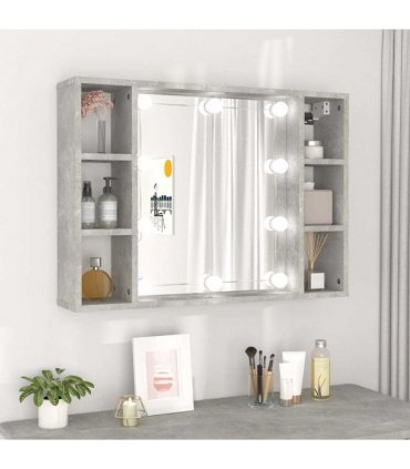 vidaXL Mirror Cabinet with LED Concrete Grey 76x15x55 cm
