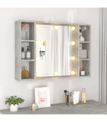 vidaXL Mirror Cabinet with LED Concrete Grey 76x15x55 cm