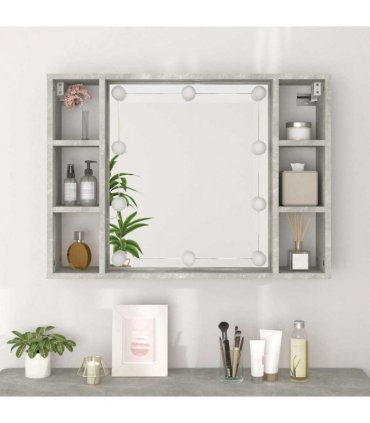 vidaXL Mirror Cabinet with LED Concrete Grey 76x15x55 cm