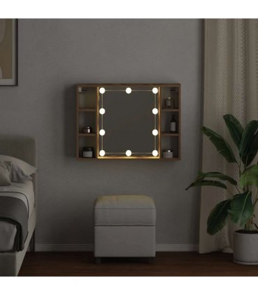 vidaXL Mirror Cabinet with LED Artisan Oak 76x15x55 cm Engineered Wood