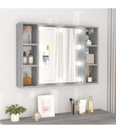 vidaXL Mirror Cabinet with LED Grey Sonoma 76x15x55 cm