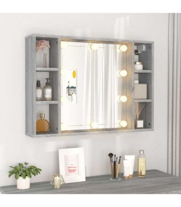 vidaXL Mirror Cabinet with LED Grey Sonoma 76x15x55 cm