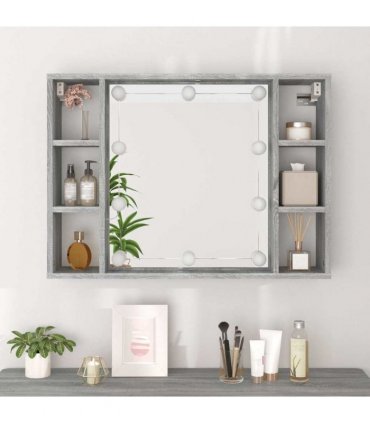 vidaXL Mirror Cabinet with LED Grey Sonoma 76x15x55 cm
