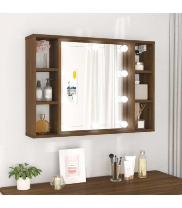 vidaXL Mirror Cabinet with LED Brown Oak 76x15x55 cm