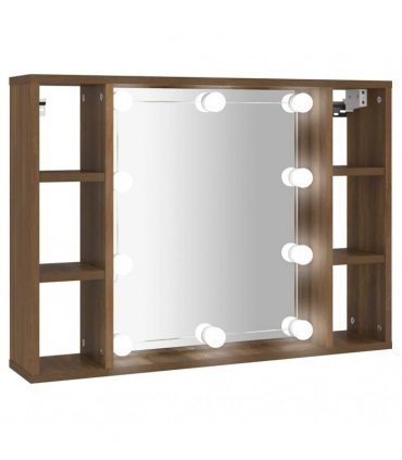 vidaXL Mirror Cabinet with LED Brown Oak 76x15x55 cm