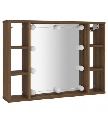 vidaXL Mirror Cabinet with LED Brown Oak 76x15x55 cm