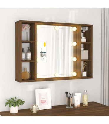 vidaXL Mirror Cabinet with LED Brown Oak 76x15x55 cm