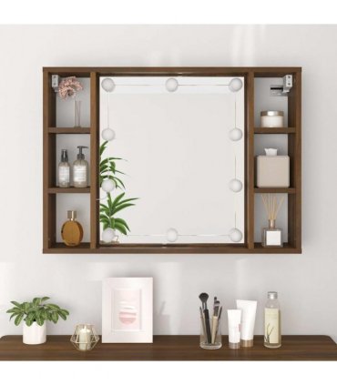 vidaXL Mirror Cabinet with LED Brown Oak 76x15x55 cm