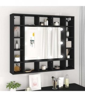 vidaXL LED Mirror Cabinet Black 91x15x76.5 cm