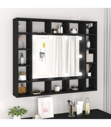 vidaXL LED Mirror Cabinet Black 91x15x76.5 cm
