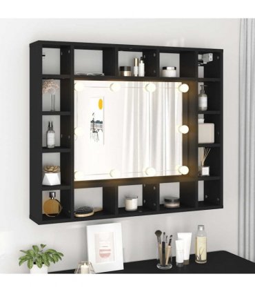 vidaXL LED Mirror Cabinet Black 91x15x76.5 cm