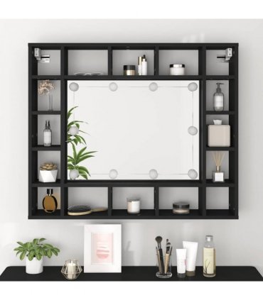 vidaXL LED Mirror Cabinet Black 91x15x76.5 cm