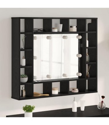 vidaXL Mirror Cabinet Black Oak 91 x 15 x 76.5 cm Engineered Wood