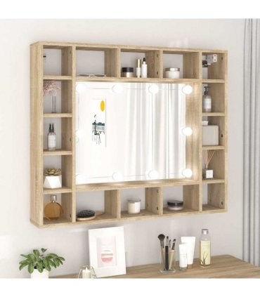vidaXL Mirror Cabinet with LED Sonoma Oak 91x15x76.5 cm