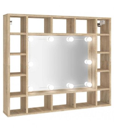 vidaXL Mirror Cabinet with LED Sonoma Oak 91x15x76.5 cm