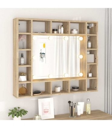 vidaXL Mirror Cabinet with LED Sonoma Oak 91x15x76.5 cm