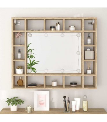 vidaXL Mirror Cabinet with LED Sonoma Oak 91x15x76.5 cm