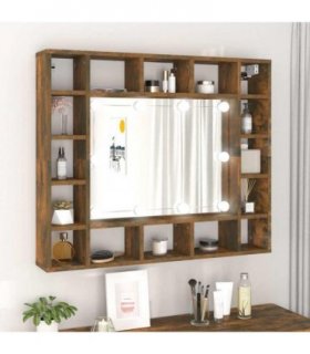 vidaXL Mirror Cabinet with LED Smoked Oak 91x15x76.5 cm