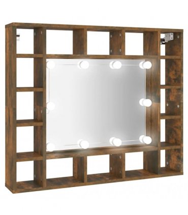 vidaXL Mirror Cabinet with LED Smoked Oak 91x15x76.5 cm