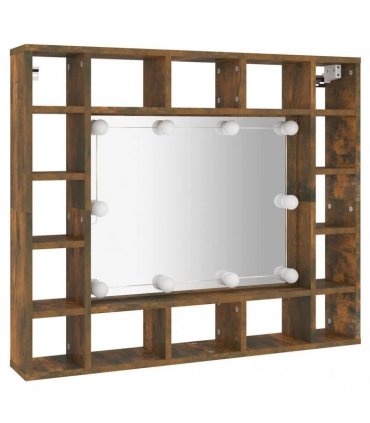 vidaXL Mirror Cabinet with LED Smoked Oak 91x15x76.5 cm